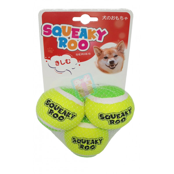 Squeaky Roo Original Product, Bouncy Squeaky Tennis Balls for Dogs, 2.5 Inches Diameter (Pack of 3)