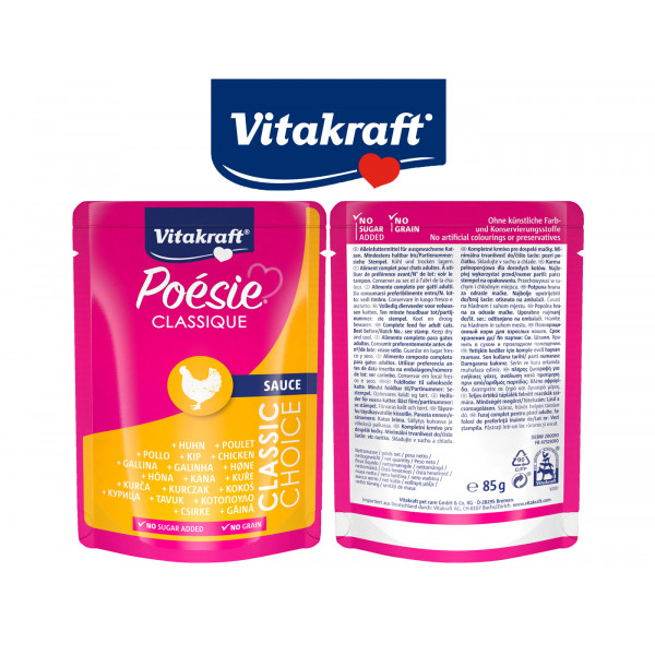 Vitakraft Poesie Classic Wet Cat Food in Pouch, Sauce 85 grams (Chicken) Grain Free & No Sugar Added