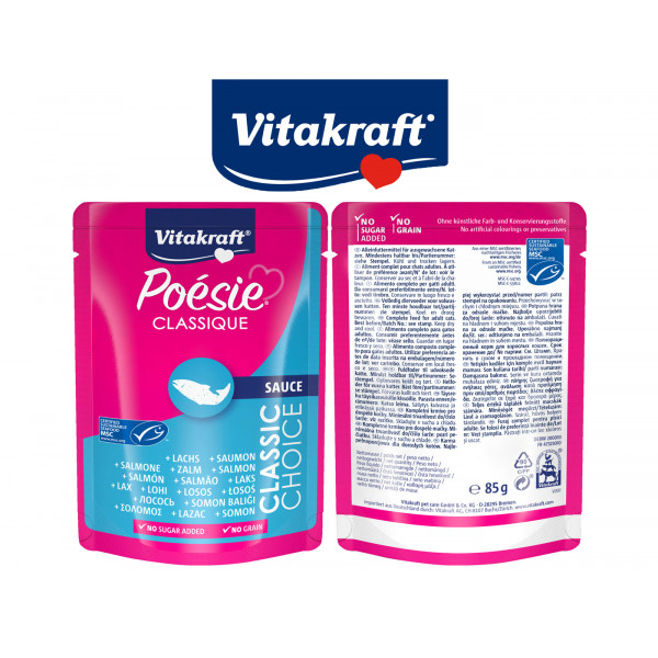 Vitakraft Poesie Classic Wet Cat Food in Pouch, Sauce 85 grams (Salmon) Grain Free & No Sugar Added
