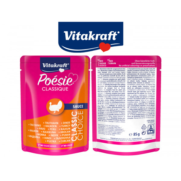 Vitakraft Poesie Classic Wet Cat Food in Pouch, Sauce 85 grams (Turkey) Grain Free & No Sugar Added