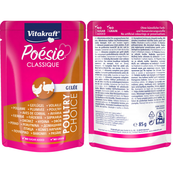 Vitakraft Poesie Classic Wet Cat Food in Pouch, Jelly 85 grams (Poultry) Grain Free & No Sugar Added