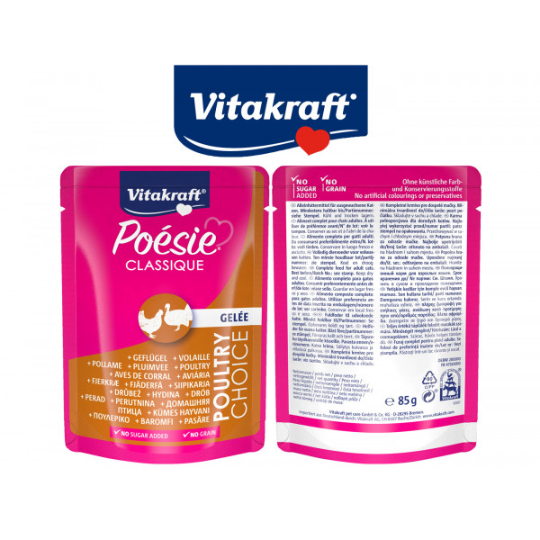 Vitakraft Poesie Classic Wet Cat Food in Pouch, Jelly 85 grams (Poultry) Grain Free & No Sugar Added