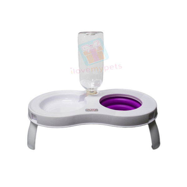 Happy Pets Elevated Double Bowl, Silicone Food Bowl and Water Bowl (Free Water Bottle)