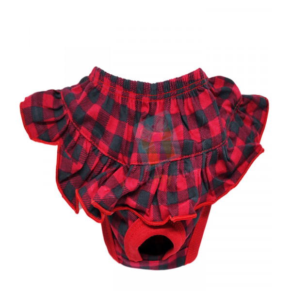Washable Garterized Sanitary Panty for Female Dogs (Checkered Red)