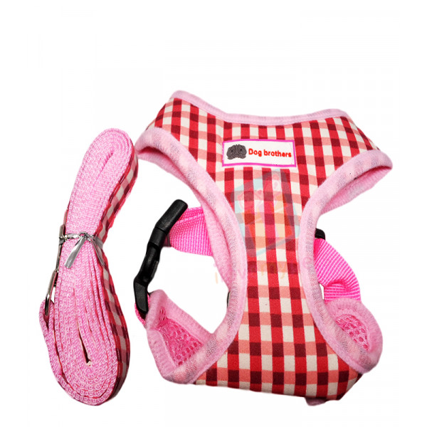 Dog Brothers Super Comfy Checkered Cotton Harness W/ Matching Leash - Large