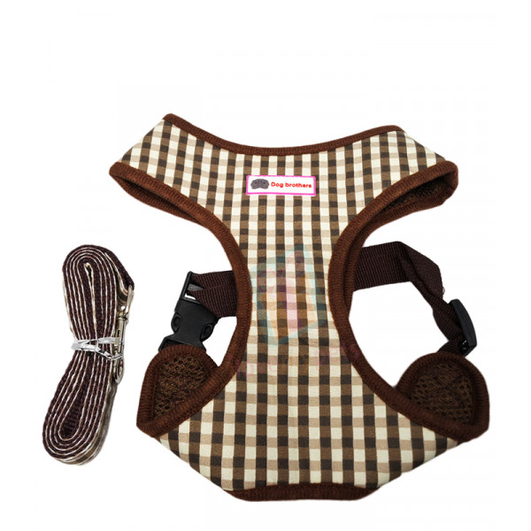 Dog Brothers Super Comfy Checkered Cotton Harness W/ Matching Leash - Small