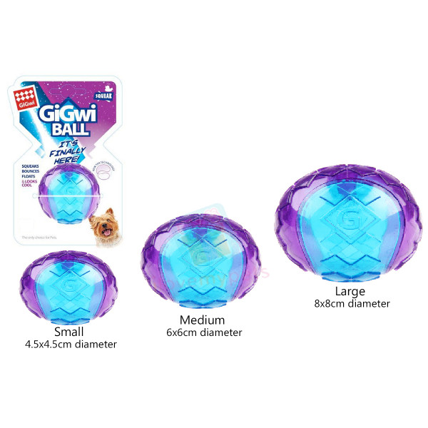 GiGwi - Ball with Squeaker Transparent Purple/Blue - - 3 size available