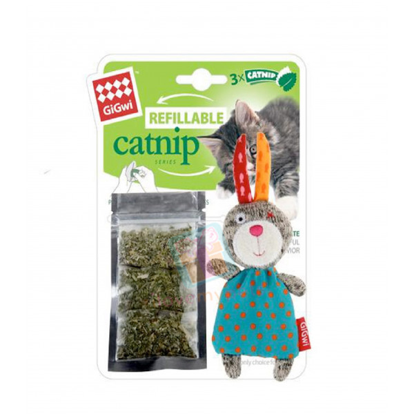 GiGwi - Rabbit Refillable Catnip with 3 catnip teabag in ziplock bag