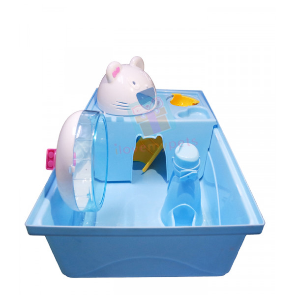 Happy Pets Medium Hamster Cage (Bin Type w/ Wheel, Hideout, Food Dish, Water Bottle, Escape Proof, Good Ventilation)