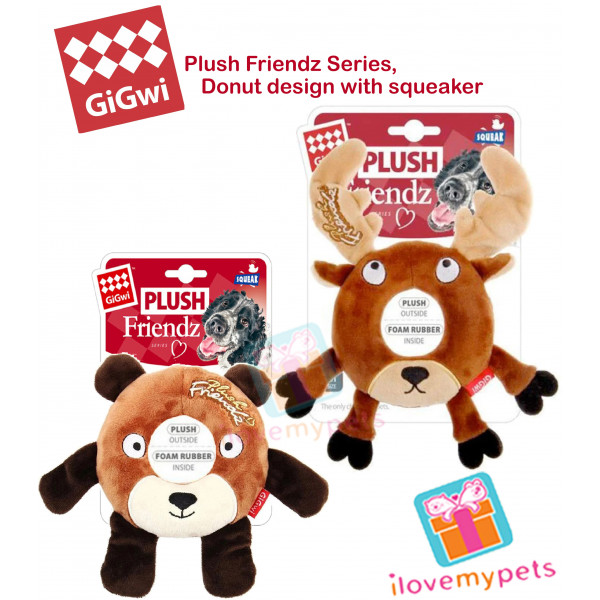 GiGwi - Plush Friendz Series, Donut design with squeaker - Safe, Non-Toxic - Available in 2 design