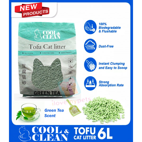 Cool & Clean Tofu Cat Litter 6L - 5 Scent Available (with free Cat Litter Scooper)