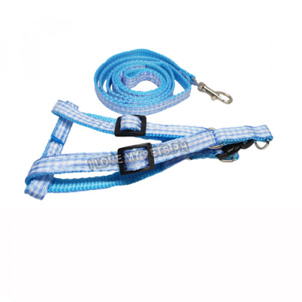 FP harness (1 cm) w/ leash (1 meter) Checkered Blue