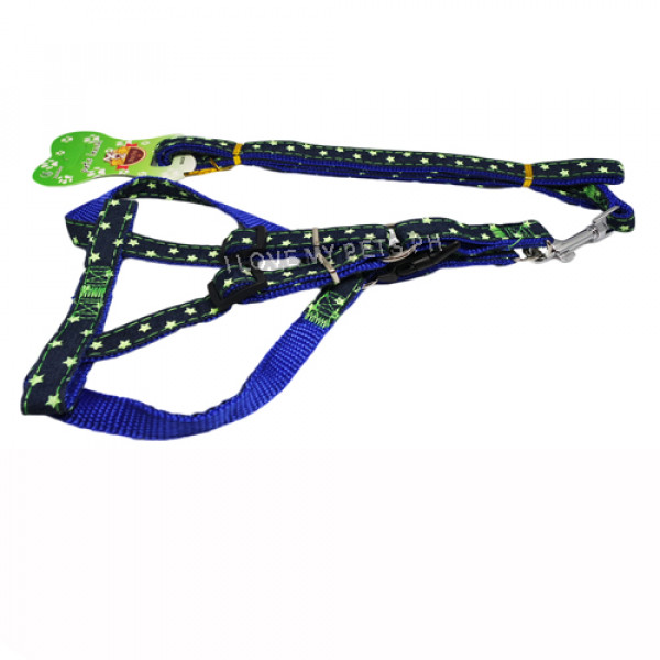 Pet Show harness (1.5 cm) w/ leash (1 meter), Denim Series, Star Design