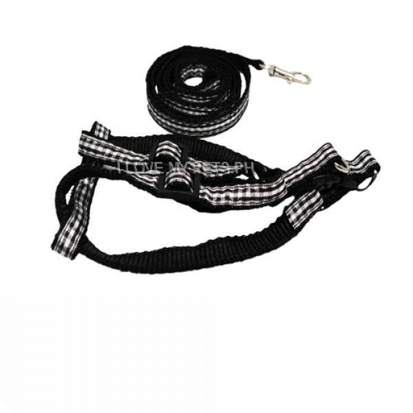 FP harness (1 cm) w/ leash (1 meter) Checkered Black